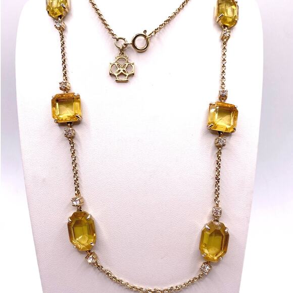 Vntg Ann Taylor Extra Large Necklace with Yellow Square Faceted Glass Stones 30” - Picture 5 of 8